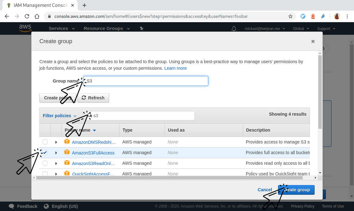 How to create your AWS access Key ID and AWS Secret Access key